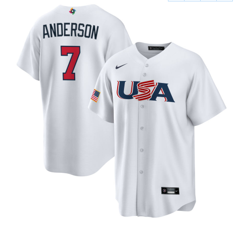 Men's USA Baseball #7 Tim Anderson 2023 White World Baseball Classic Replica Stitched Jersey